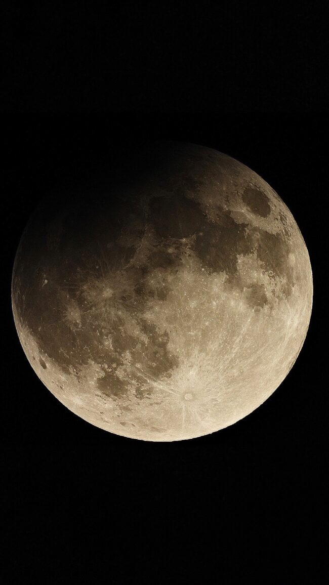 A full moon with the upper left area darkened.