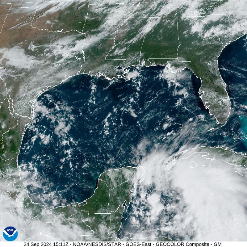 Hurricane Helene: Satellite view of the Gulf of Mexico showing dense clouds off the coast of the Yucatan.