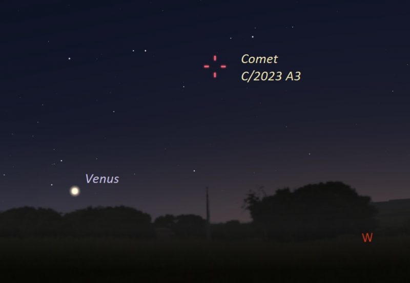 Star chart showing Venus and the comet.