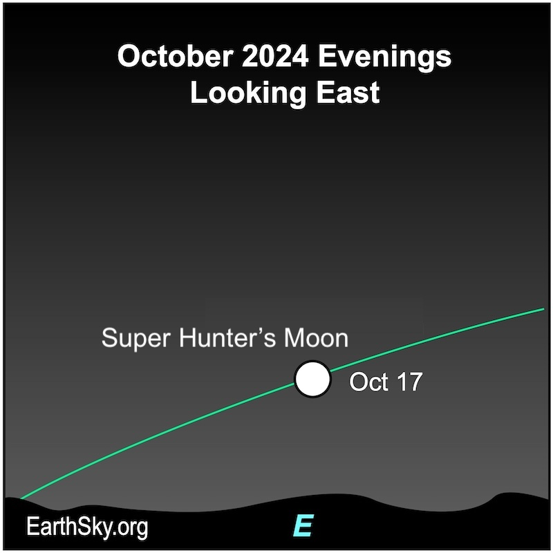 The Super Hunter's Moon shown as a large white dot on the green ecliptic line.