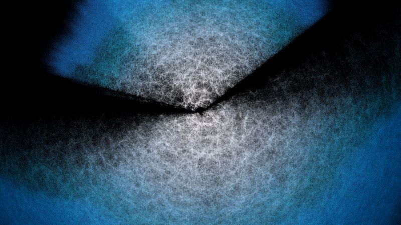 Dark energy: What looks like two wide beams of light with white near center and blue near edges and some webby clumping.