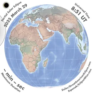 Animation showing moon shadow sweeping across the southernmost part of Earth globe.