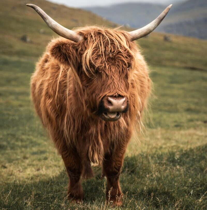 Young animal with brown, soft fur and long whitish horns.