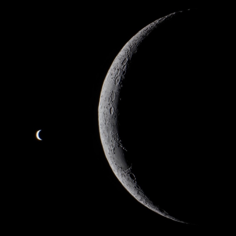 Composite image of a crescent moon and a crescent Venus.