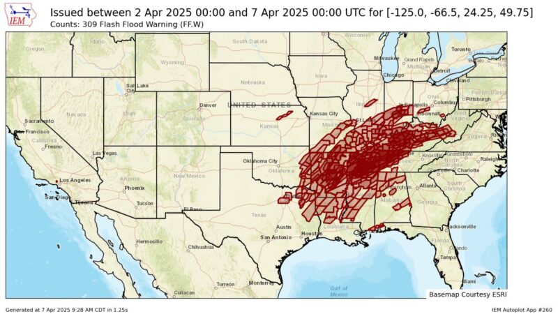 Map of the US with many overlapping red rectangles near the center.
