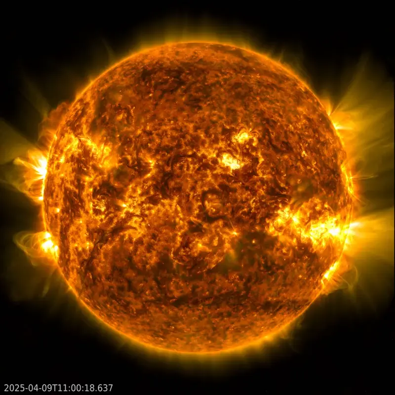 A picture of the sun flickering on and off in sections.