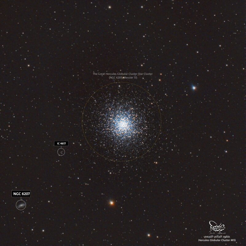 Starry, dark sky with a densely populated round area of stars in the middle.