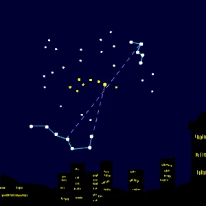 Animated sky diagram of Cassiopeia stars and Big Dipper circling around Polaris in the center.