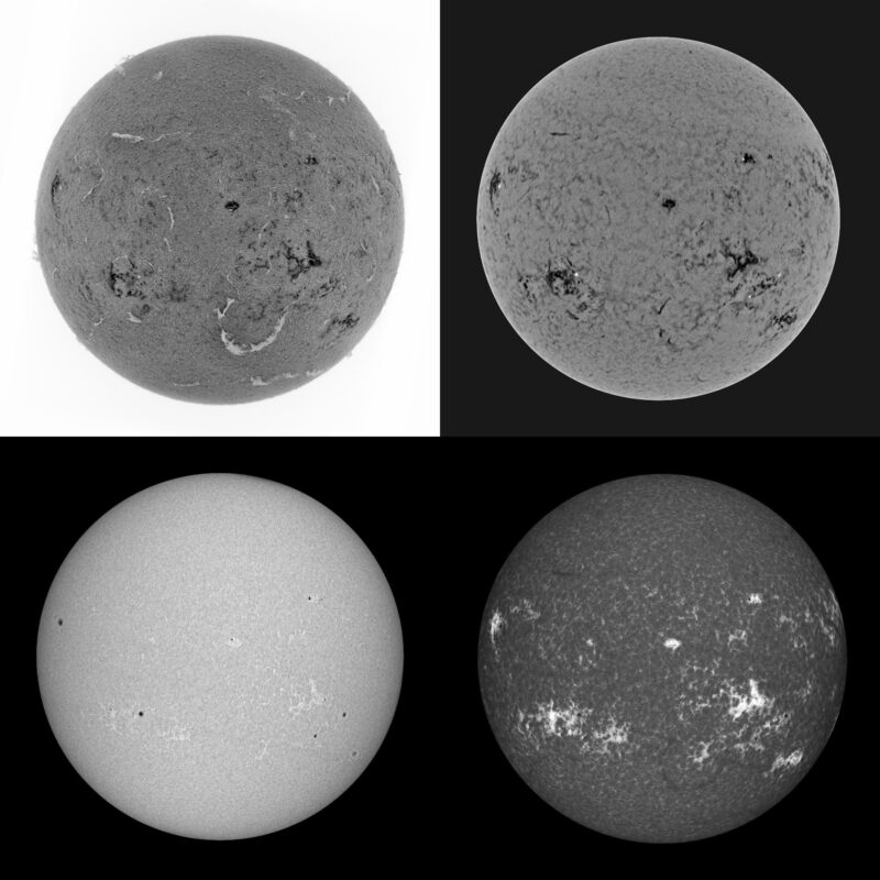 The sun, seen as four gray spheres.