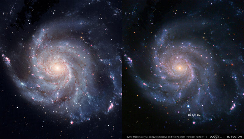 Too starry spiral galaxies against a black background.