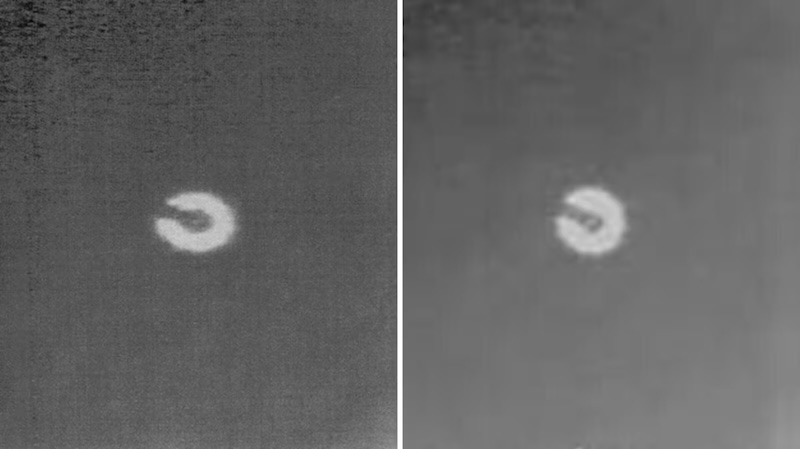 UFOs in Canada: 2 images of a white horseshoe-shaped object.
