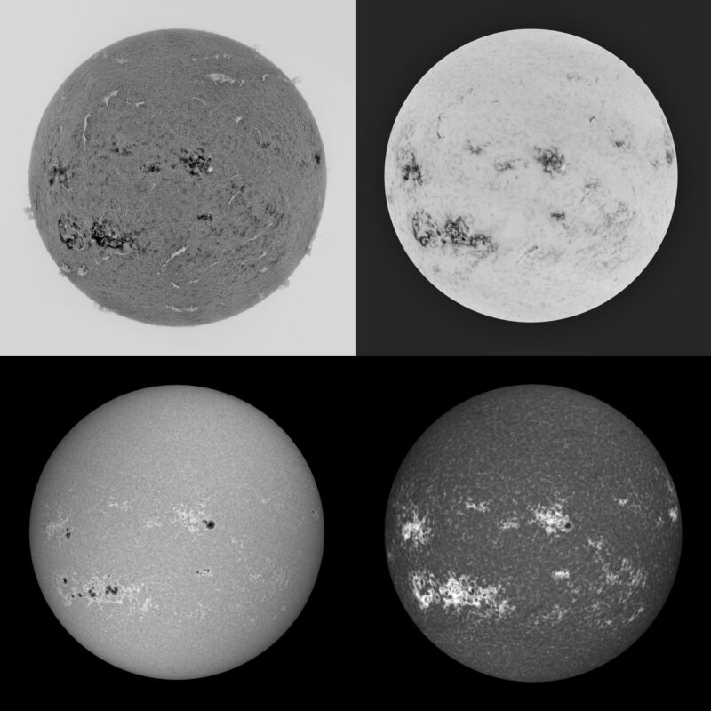 The sun, seen as four gray spheres.