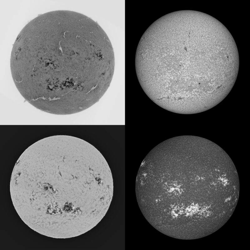 The sun, seen as four gray spheres.