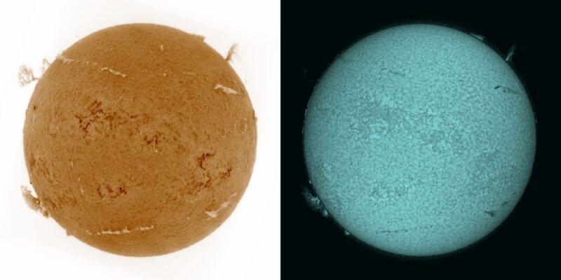 The sun, seen as two colored spheres, one yellow and one blue.