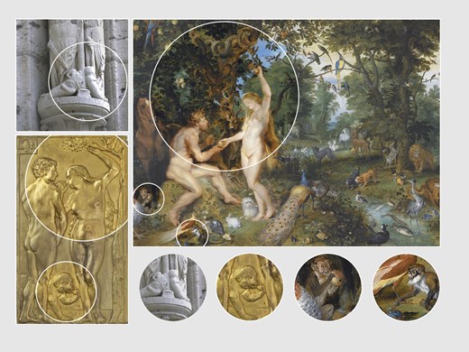 Various samples of Gothic art, including paintings and sculpture, with details highlighted.