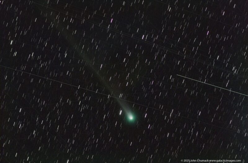 Comet Lemmon: Starfield with a comet near the bottom center and a tail extending to the upper left.