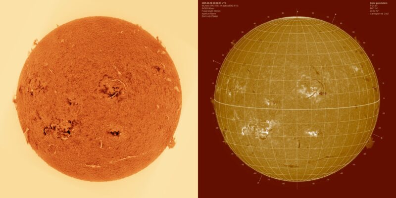 The sun, seen as two colored spheres, both deep yellow.