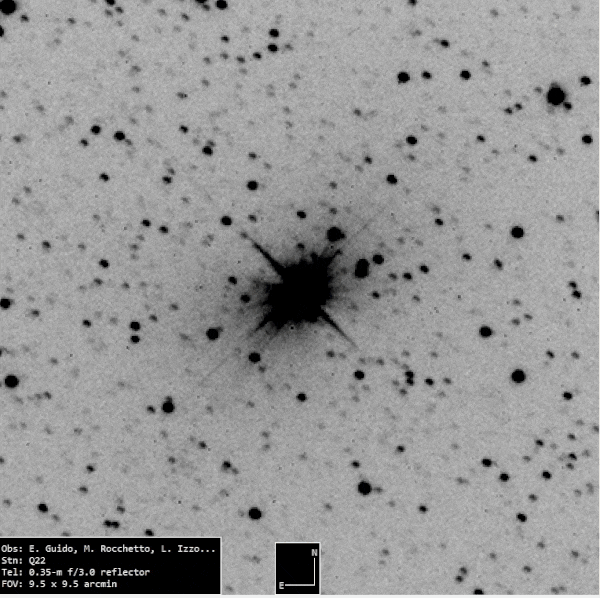 A gif showing a starfield and then a large black dot with splattered edges.