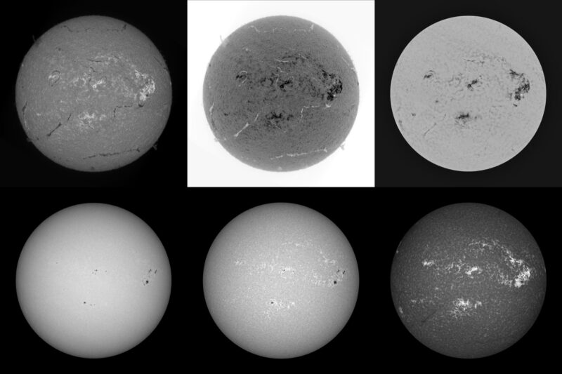 The sun, seen as six gray spheres.