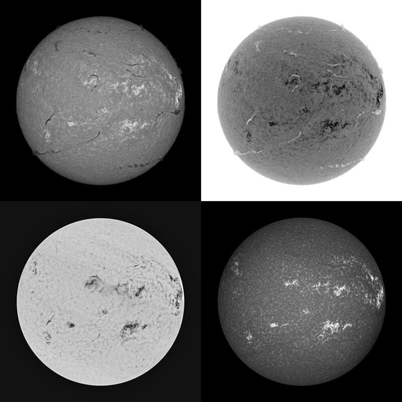 The sun, seen as four gray spheres.
