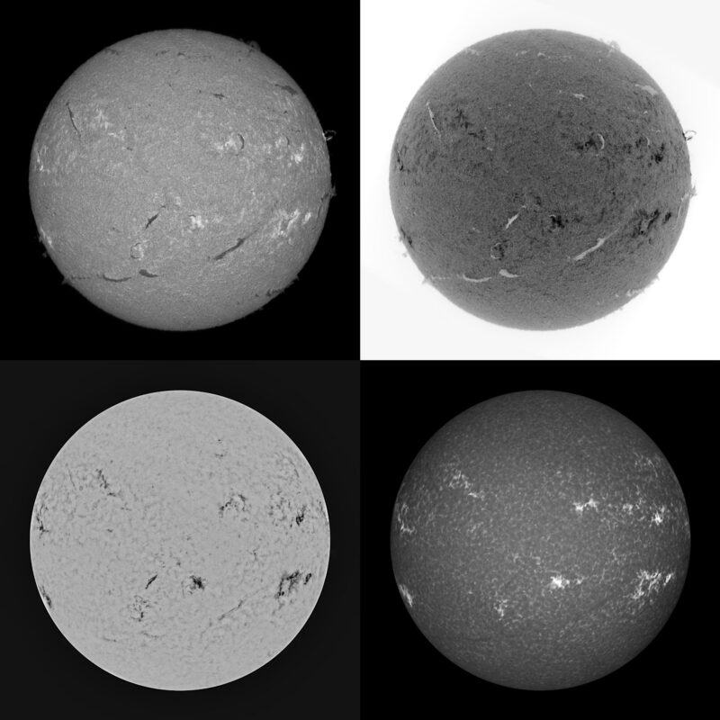The sun, seen as four gray spheres.