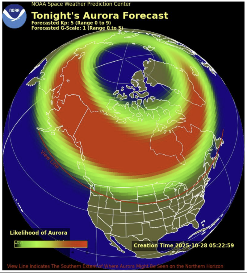A chart with the world map showing the north hemisphere with a green and red oval.