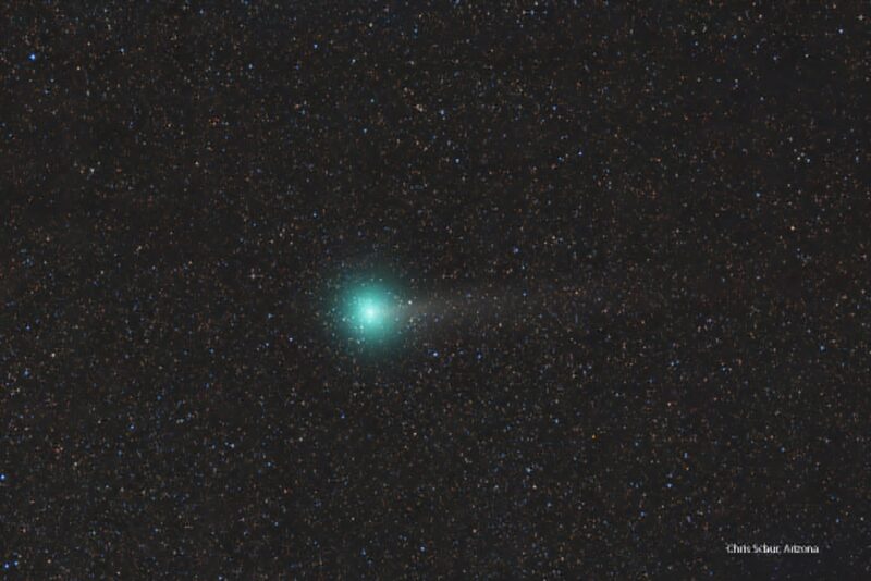 Bright green comet with a faint tail.