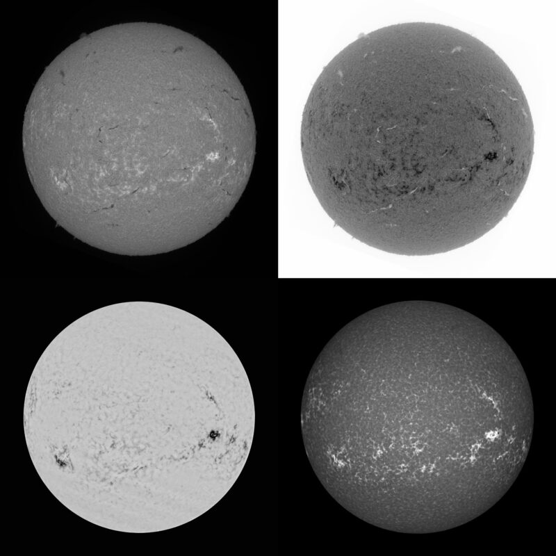 The sun, seen as four gray spheres.