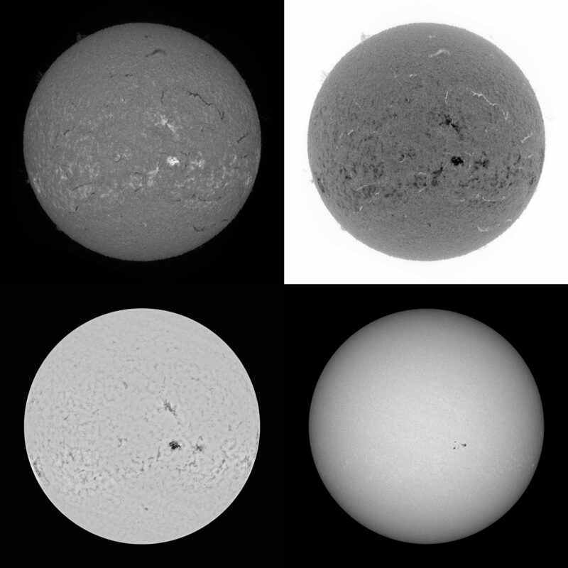 The sun, seen as four gray spheres.