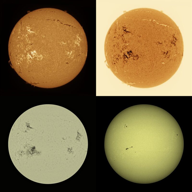 The sun, seen as four spheres in different bright colors.