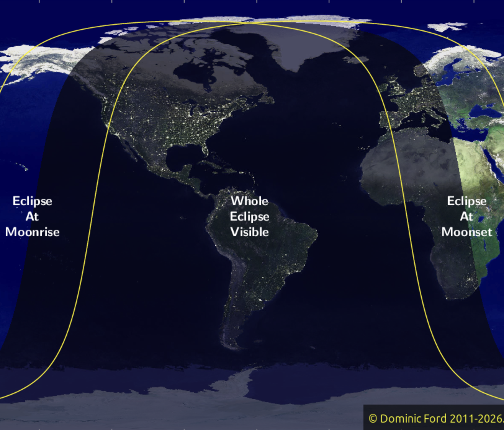 Map of the Earth almost entirely dark, centered on Atlantic Ocean.