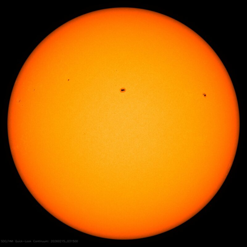 The sun, seen as a large yellow sphere with dark spots, each labeled.