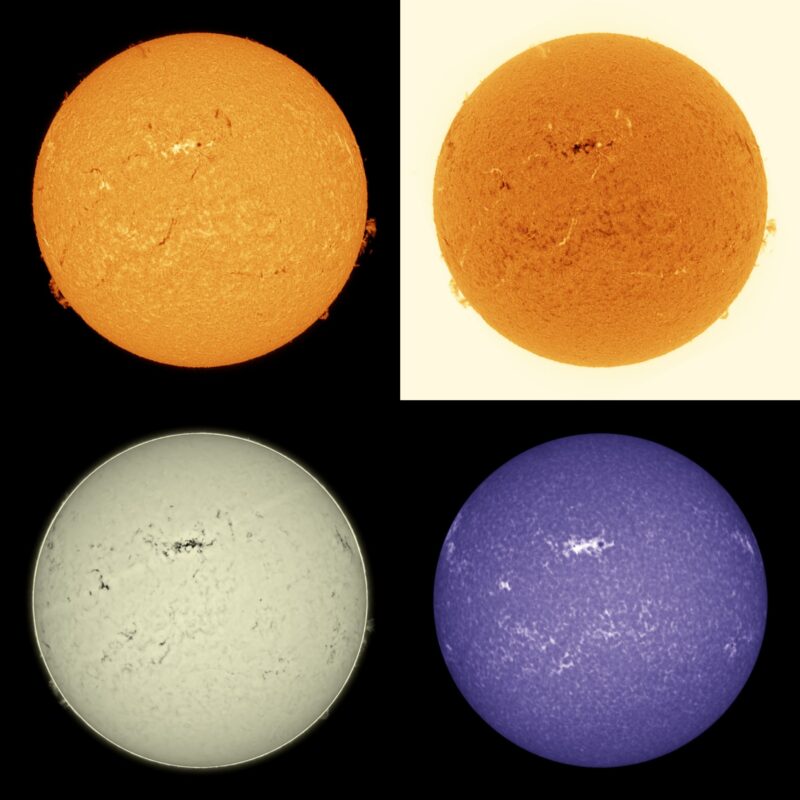 The sun, seen as four spheres in different bright colors.