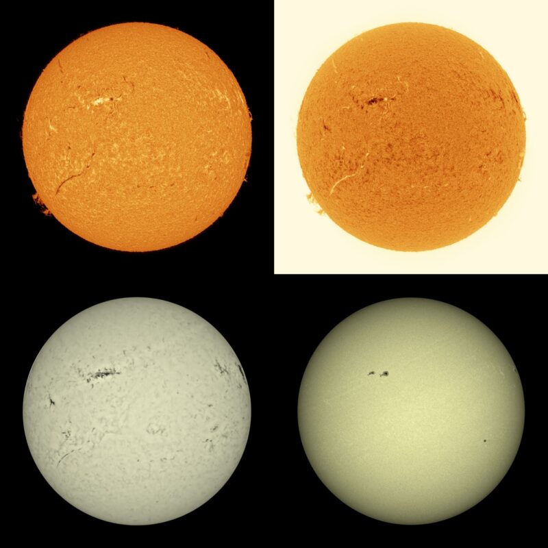 The sun, seen as four spheres in different bright colors.
