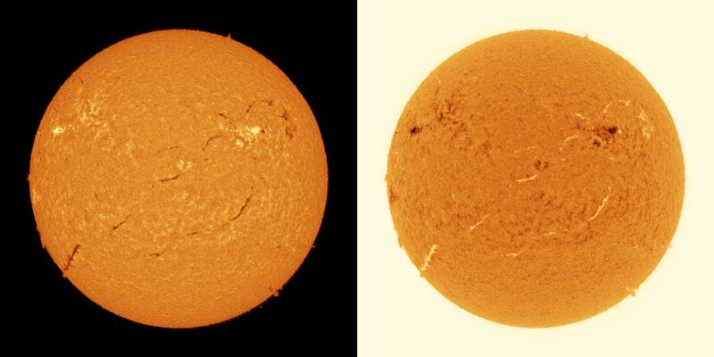 The sun, seen as two yellow spheres.