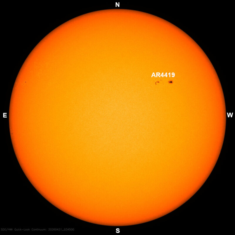 The sun, seen as a large yellow sphere with dark spots, each labeled.