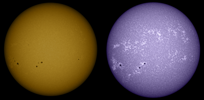The sun, seen as two spheres in different bright colors.