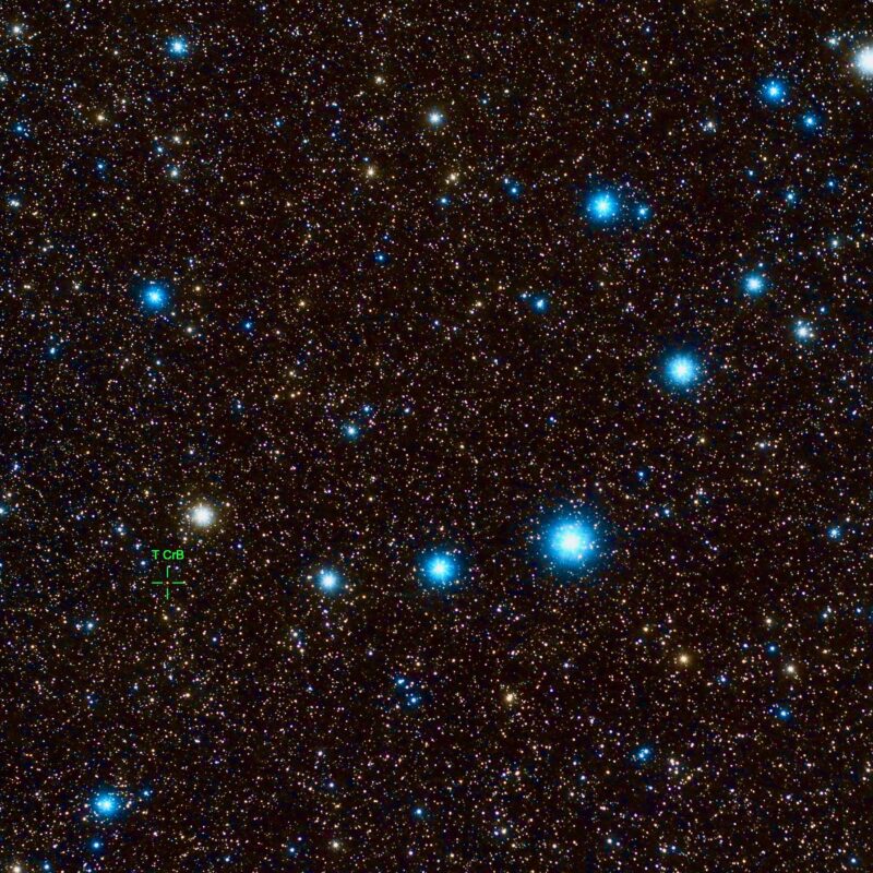 Starry background with 6 brighter stars a semicircle, making up the Northern Crown.