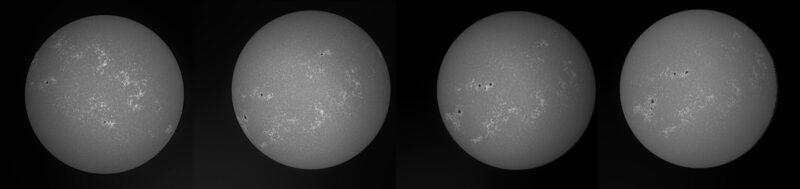 The sun, seen as four gray spheres.