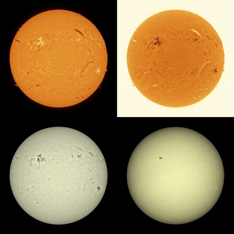 The sun, seen as four spheres in different bright colors.