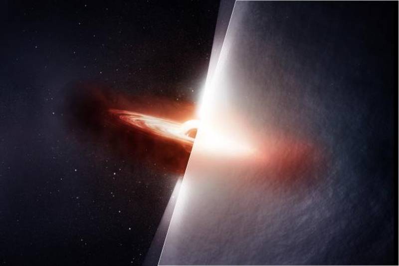 Artist illustration showing how light from a quasar gets distorted by turbulent gas in the interstellar medium.
