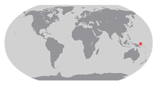 World map with red dot near Papua New Guinea (north of Australia).