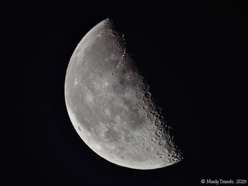 Third quarter moon against a dark sky.
