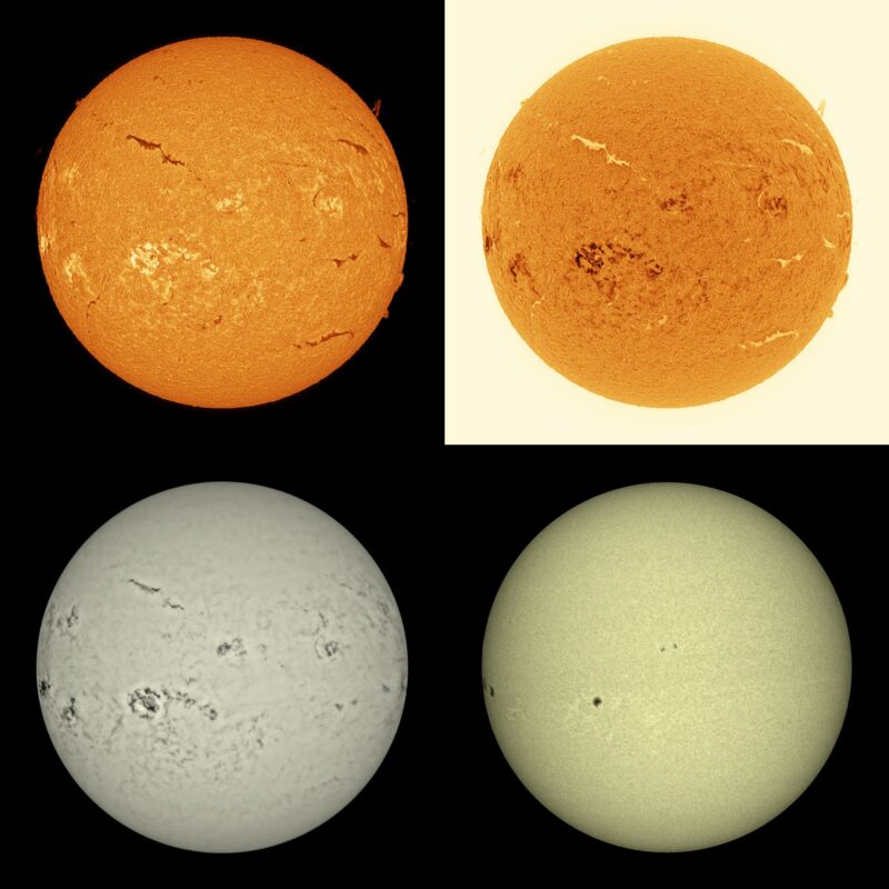 The sun, seen as four spheres in different bright colors.