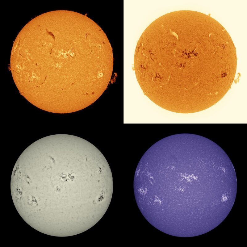 The sun, seen as four spheres in different bright colors.