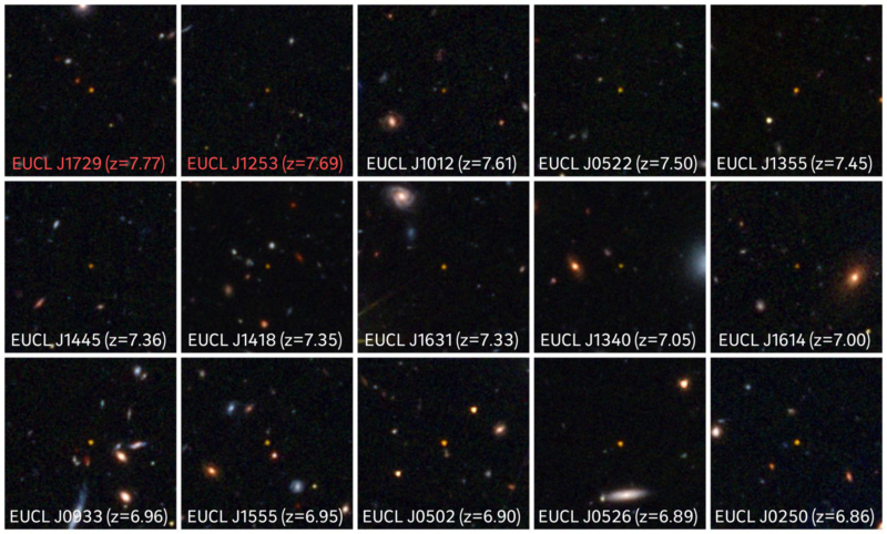 Grid of 15 labeled starfields with tiny faint dots in the middle, different colors.