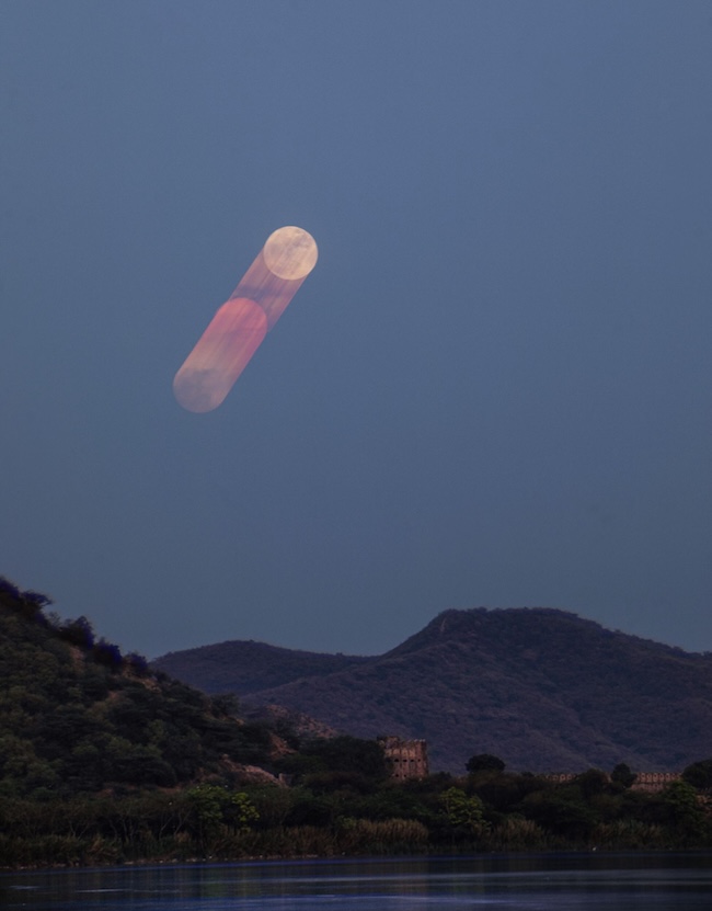 Multiple images of the moon taken to show the lunar trail across the sky.