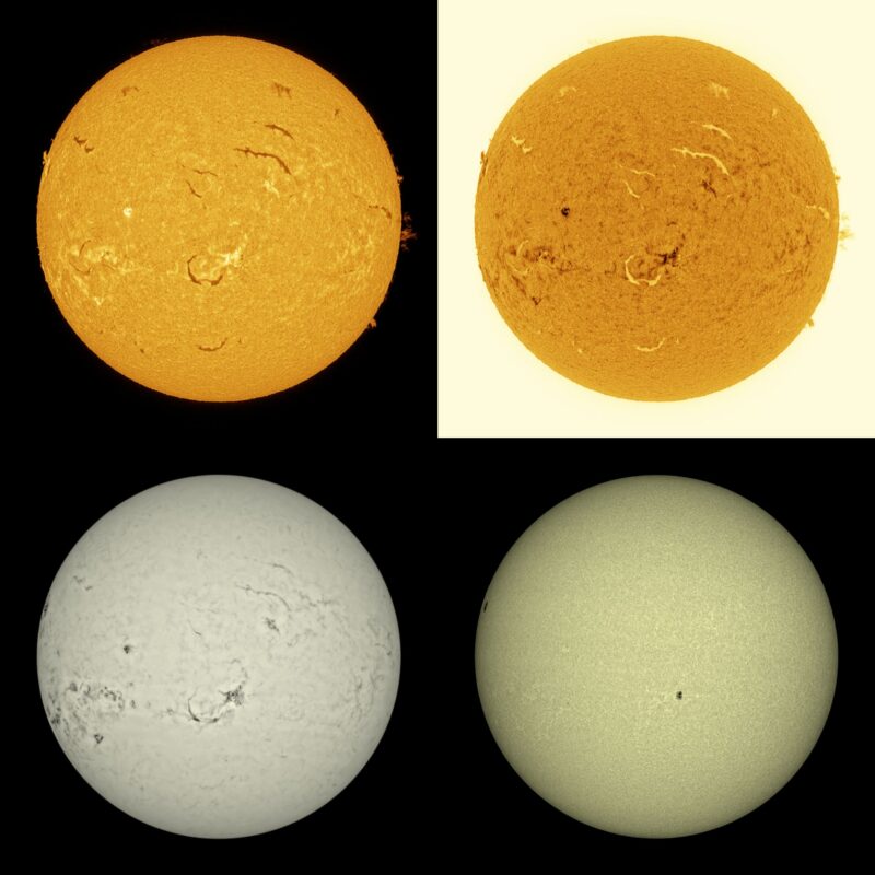 The sun, seen as four spheres in different bright colors.