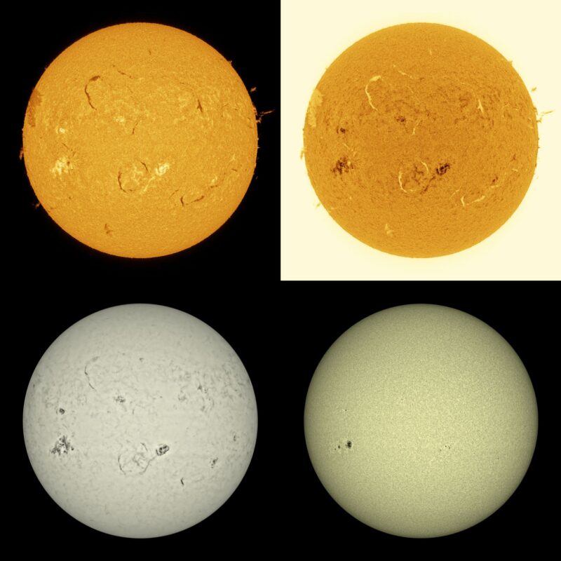 The sun, seen as four spheres in different bright colors.