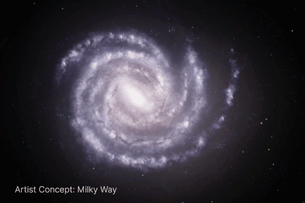 Milky Way's arms: Spiral galaxy with a more compact size and then showing it with wider arms.